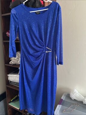 Alexa B Royal Blue Sparkle Side-Twist Long Sleeve Dress